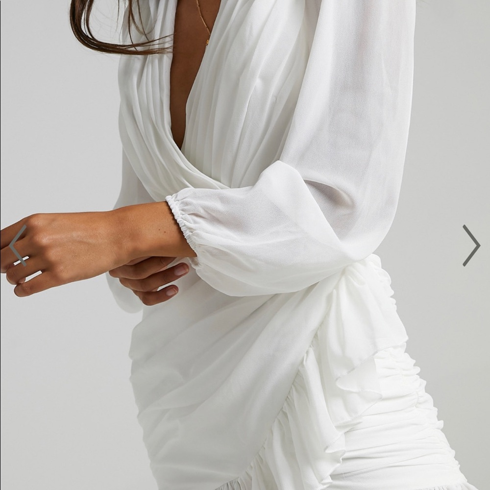 CAN I BE YOUR HONEY PLUNGE BALLOON SLEEVE MINI DRESS IN WHITE